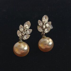 Vintage Clamp Rhinestone and Faux Pearl Earrings